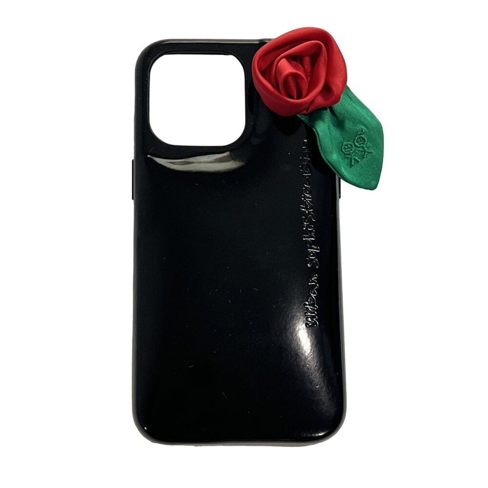 Black Phone Case with Red Rose Accent